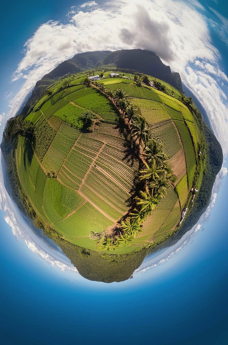 Paysage agricole des Hauts en projection petite planète, photographie publiée dans l’Agenda de la Chambre